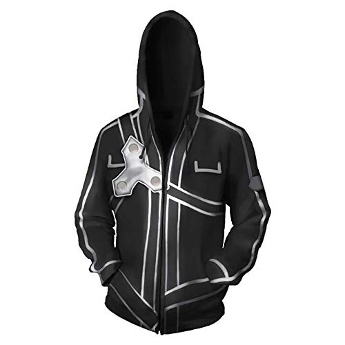 Fennn Sudadera Online Sudadera con Capucha Online Kirito 3D Sudadera Trazado de la Sudadera (Color : Black, Size : XL)