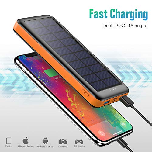 Feob Cargador Solar 26800mah, Power Bank Solar【IC de Control Inteligente】con Entradas de Tipo-C, Micro USB o Paneles Solares, Carga Rápida Batería Externa Universal para Smartphones, Tabletas