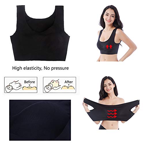 FEOYA - Sujetador sin Aros con Relleno Mini Camisola Sostén Deportivo sin Costuras para Dormir Transpirable Bra Top para Mujer - Negro - 3XL