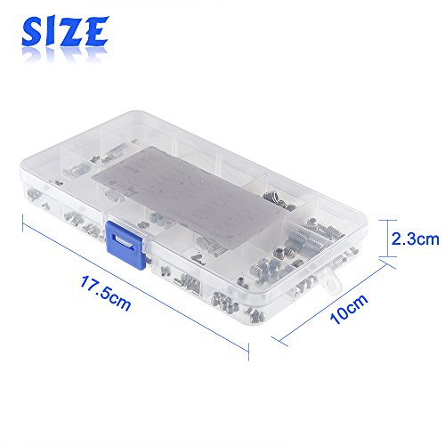 FEPITO 240 piezas Cup Point Grub Screw Cabeza hexagonal Juego de tornillos Allen M3 M4 M5 M6 M8 con llave Allen pequeña M1.5 M2 M2.5 M3 M4 Surtidos de fijación de acero inoxidable Kits