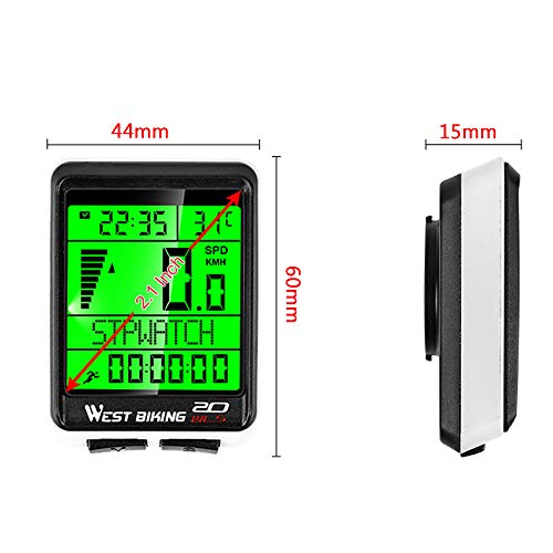 Fesjoy Computadora para Bicicleta a Prueba de Agua Inalámbrica 5 Idiomas Bicicleta Ciclismo Cuentakilómetros Cronómetro Velocímetro 2.1 Pulgadas LCD Computadora para Bicicleta