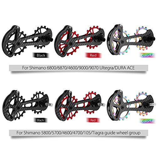 Festnight Juego de Ruedas de polea de Jockey con rodamiento de cerámica para 16T, guía de desviadores Traseros CNC de Fibra de Carbono para Shimano 6800/6870/4600/9000/9070 Ultegra/Dura Ace