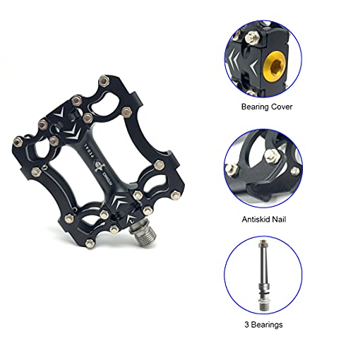 FETESNICE Pedales de Bicicleta de montaña, Pedales MTB de 9/16"mecanizados CNC Ultra Fuertes y Coloridos, Pedales Planos de aleación de 3 rodamientos sellados para Ciclismo