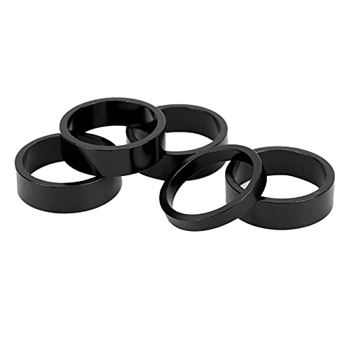 FEYV Separadores de Auriculares de Horquilla Delantera, 5 Piezas/Juego, Ligeros, Exquisitos, Duraderos, de Aleación de Aluminio, Juegos de Arandelas de Horquilla Delantera para Bicicleta Fixie(Negro)