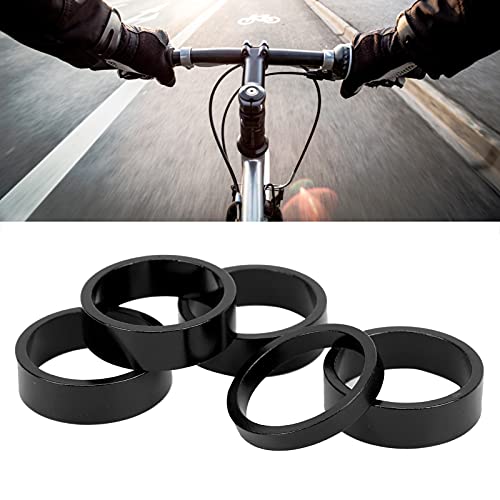 FEYV Separadores de Auriculares de Horquilla Delantera, 5 Piezas/Juego, Ligeros, Exquisitos, Duraderos, de Aleación de Aluminio, Juegos de Arandelas de Horquilla Delantera para Bicicleta Fixie(Negro)