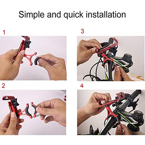 FHJSK For Mountain Bike Manillar de la Bicicleta de la Bici Celular Mobile Holder Soporte y Madre Celular Holder aleación de Aluminio Ajustable Mob Manillar de Bicicleta (Color : Rotatable Red)