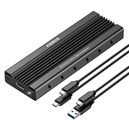 FIDECO Carcasa para Disco Duro M.2, Caja M.2 NVMe/SATA PCIe USB 3.1 con UASP, 10Gbps Carcasa SSD M.2 para para M-Key y B+M Key M.2 NVME o SATA SSD 2230/2242/2260/2280