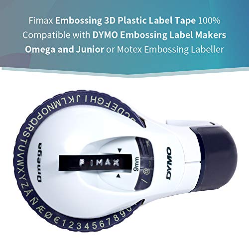 Fimax 3D 9mm x 3m Embossing Cintas de Etiquetas Compatibles para Dymo 3D Embossing Impresora Junior Omega Motex E-101 E-303, Organizer Xpress, Office-Mate II, 5x negro, Auto-adhesive