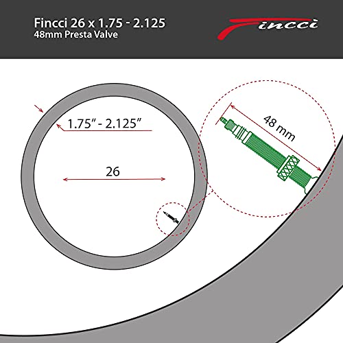 Fincci Par 26 x 1,75 1,95 2,0 2,1 2,125 Pulgadas 48mm Cámaras de Aire Presta Válvula Interior para Carretera MTB Montaña Hibrida Bici Bicicleta (Paquete de 2)