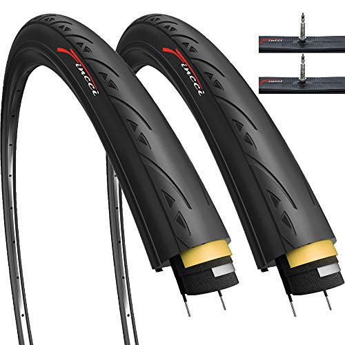 Fincci Par Cubiertas 700x23 c 23-622 60TPI con Cámaras de Aire Presta Válvula Interior y 1mm Antipinchazos 60TPI para Ciclo Carrera Carretera Turismo Bici Bicicleta (Paquete de 2)