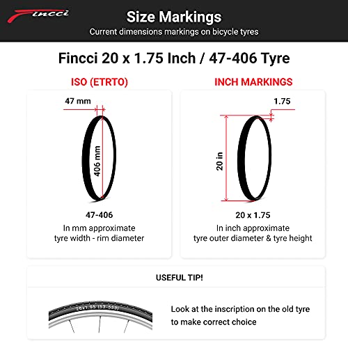 Fincci Set 20 x 1,75 Pulgadas 47-406 Cubierta con Cámara de Aire Schrader Válvula Interior para BMX o Niños Bici Bicicleta