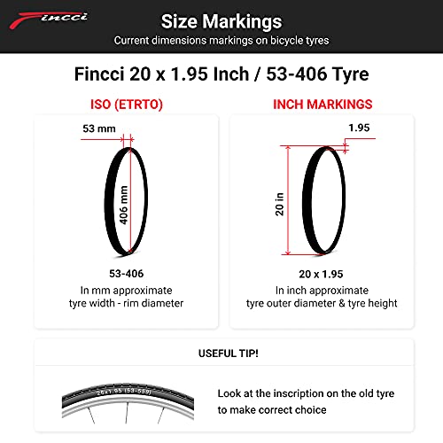 Fincci Set Cubierta 20 x 1.95 Pulgadas 53-406 Neumatico con Cámara de Aire Schrader Válvula Interior para BMX MTB o Niños Bici Bicicleta