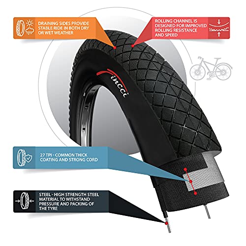 Fincci Set Par Cubiertas 20 x 1.95 Pulgadas 53-406 con Cámaras de Aire Schrader Válvula Interior para BMX MTB o Niños Bici Bicicleta (Paquete de 2)