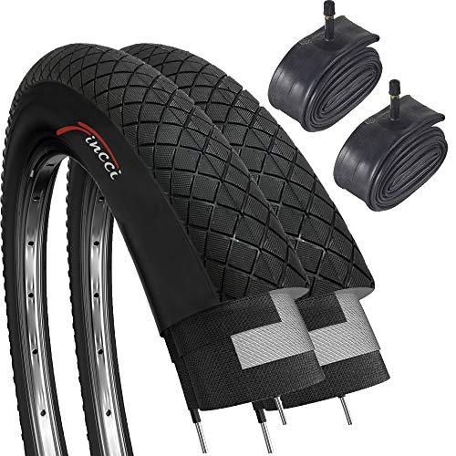 Fincci Set Par Cubiertas 20 x 1.95 Pulgadas 53-406 con Cámaras de Aire Schrader Válvula Interior para BMX MTB o Niños Bici Bicicleta (Paquete de 2)