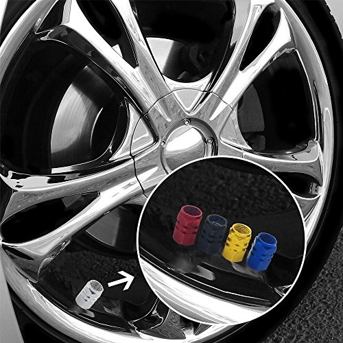 FineGood - Tapones de válvula de aleación de aluminio. Válvula de neumático para evitar fugas de aire para coche, moto, camión, bicicleta. Color dorado, plateado, rojo, azul y negro. 25 uds.