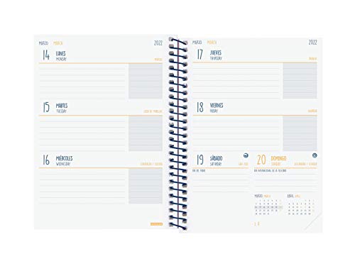 Finocam Agenda 2021 2022 Semana vista apaisada Septiembre 2021, Junio 2022 10 meses y Julio/Agosto resumidos 8º, 120x162 Cool Azul Español