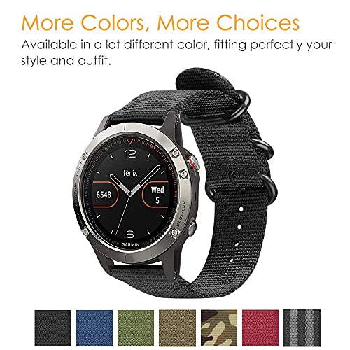 Fintie Correa Compatible con Garmin Fenix 5/Fenix 5 Plus/Fenix 6 Pro/Forerunner 935/Forerunner 945/Instinct - Pulsera de Repuesto de Suave Tejido de Nylon Banda Deportiva, Negro