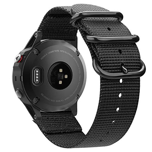 Fintie Correa Compatible con Garmin Fenix 5/Fenix 5 Plus/Fenix 6 Pro/Forerunner 935/Forerunner 945/Instinct - Pulsera de Repuesto de Suave Tejido de Nylon Banda Deportiva, Negro