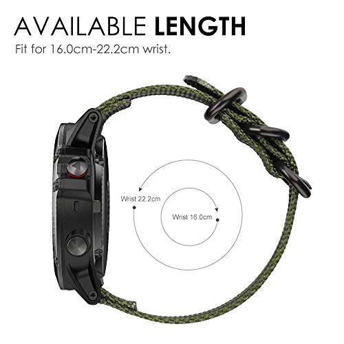 FINTIE Correa Compatible con Garmin Fenix 6X/Fenix 3/Fenix 3 HR/Fenix 5X - 26mm Pulsera de Repuesto de Nylon Tejido Banda con Hebilla de Metal, Verde Oliva