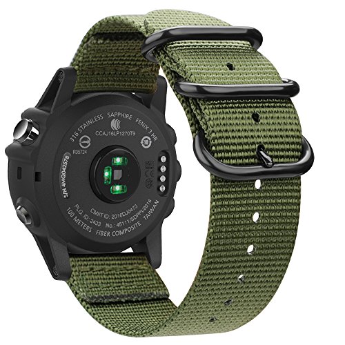 FINTIE Correa Compatible con Garmin Fenix 6X/Fenix 3/Fenix 3 HR/Fenix 5X - 26mm Pulsera de Repuesto de Nylon Tejido Banda con Hebilla de Metal, Verde Oliva