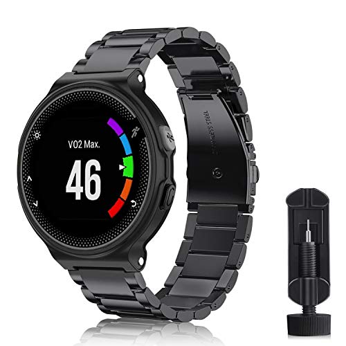 Fintie Correa Compatible con Garmin Forerunner 235/220/230/620/630/735XT - Pulsera de Repuesto de Metal de Acero Inoxidable, Negro