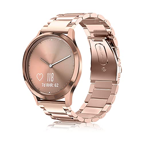 FINTIE Correa Compatible con Garmin Vivoactive 3/Vívomove HR/Vivoactive 3 Music/Forerunner 645 Music - 20mm Pulsera de Repuesto de Metal de Acero Inoxidable, Oro Rosa