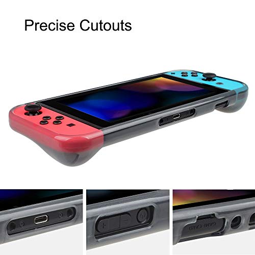 Fintie Funda con Agarre para Nintendo Switch - Cubierta Protectora Transparente Mate Suave de TPU con Diseño Ergonómico de Empuñadura Antirrayas y Amortiguador, Cristal Negro