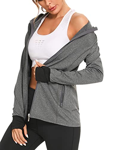 Fipput Sudaderas Mujer con Capucha y Cremallera Chaqueta Deportiva Mujer Running Sudadera de Mujer con Bolsillos con Cremallera Sudadera Mujer Lisa para Correr Gym Yoga ​Fitness - Negro L