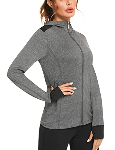 Fipput Sudaderas Mujer con Capucha y Cremallera Chaqueta Deportiva Mujer Running Sudadera de Mujer con Bolsillos con Cremallera Sudadera Mujer Lisa para Correr Gym Yoga ​Fitness - Negro L