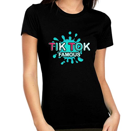 Fire Fit Designs TIK TOK Famous Shirt para mujer - TIK TOK TOK Camisetas para adultos - TIK TOK Camiseta para adolescentes para adultos - negro - Large