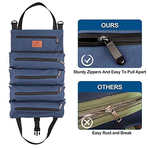 FIREDOG Bolsa de herramientas enrollable, bolsa enrollable, bolsa multiusos de lona, organizador (azul)