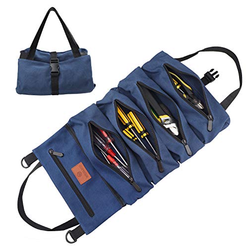 FIREDOG Bolsa de herramientas enrollable, bolsa enrollable, bolsa multiusos de lona, organizador (azul)