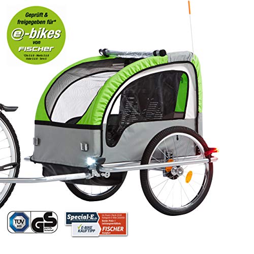 Fischer Niños Remolque de Bicicleta con suspensión TÜV/GS, Verde/Antracita, 86388 E43014