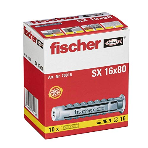 fischer - Tacos pared para hormigón SX 16x80 para fijar lámparas, cuadros, Caja tacos 10 uds