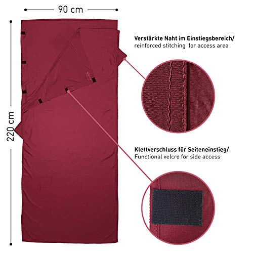 Fit-Flip Sábana Saco de Dormir Ultraligero, Forro de Saco de Dormir de Microfibra con Compartimiento de Almohada añadido, Saco sábana Tambien como Forro de Saco de Dormir - Color: vinotinto