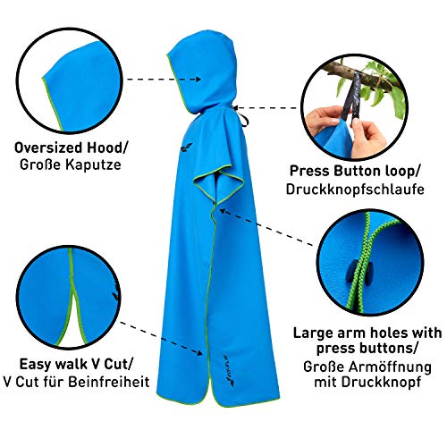 Fit-Flip Toalla con Capucha de Microfibra, Poncho Surf Microfibra – Poncho Toalla Hombre, Poncho Toalla Mujer – Vestido de Verano para Hombres y Mujeres – Color: Azul-Verde Tamaño: M