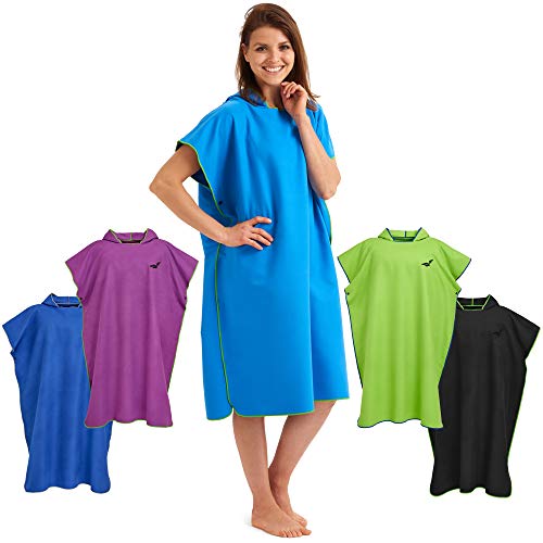 Fit-Flip Toalla con Capucha de Microfibra, Poncho Surf Microfibra – Poncho Toalla Hombre, Poncho Toalla Mujer – Vestido de Verano para Hombres y Mujeres – Color: Azul-Verde Tamaño: M