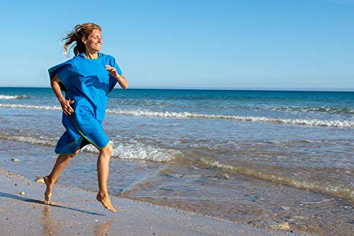 Fit-Flip Toalla con Capucha de Microfibra, Poncho Surf Microfibra – Poncho Toalla Hombre, Poncho Toalla Mujer – Vestido de Verano para Hombres y Mujeres – Color: Azul-Verde Tamaño: M