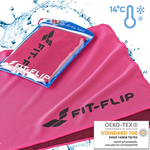 Fit-Flip Toalla de enfriamiento 100x30cm, Toalla de Deporte refrescante, Toalla fría, Airflip Cooling Towel, Toalla de Microfibra – Color: Rosa, tamaño: 100x30cm