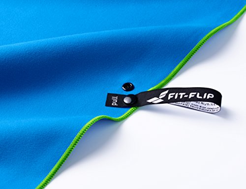 Fit-Flip Toalla Microfibra  en Todos los tamaños / 18 Colores  Ultraligera y compacta  Toalla Secado rapido  Toalla Playa Microfibra y Toalla Deporte Gimnasio (50x110cm Azul - Borde Verde)