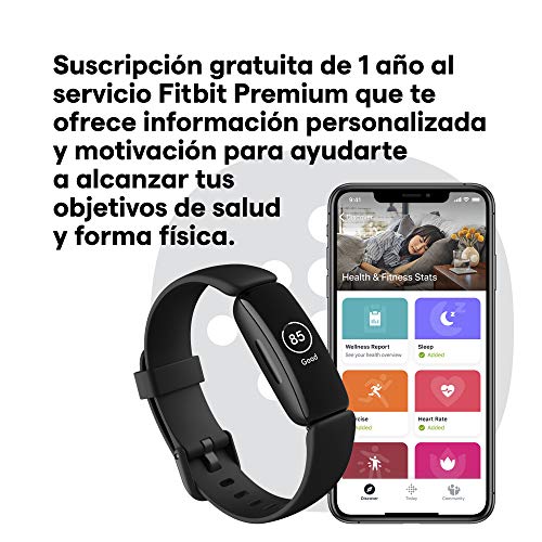 Fitbit Inspire 2 - Pulsera de salud y actividad física con ritmo cardiaco continuo, 1 año del servicio Fitbit Premium incluido y 10 días de batería, Negro