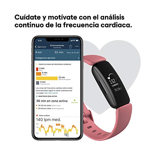 Fitbit Inspire 2 - Pulsera de salud y actividad física con ritmo cardiaco continuo, 1 año del servicio Fitbit Premium incluido y 10 días de batería, Rosa Pomelo