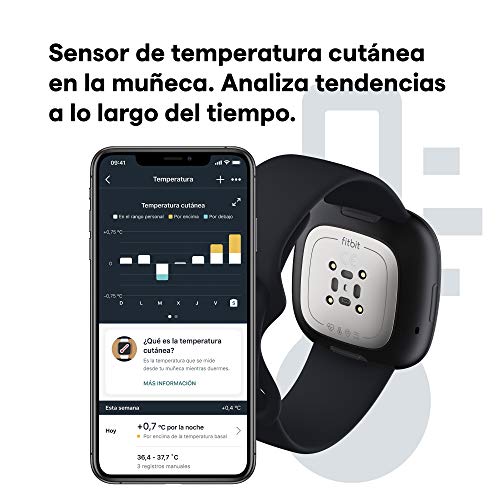 Fitbit Sense - Smartwatch avanzado de salud con herramientas avanzadas de la salud del corazón, gestión del estrés y tendencias de temperatura cutánea, Acero inoxidable grafito, con Alexa integrada