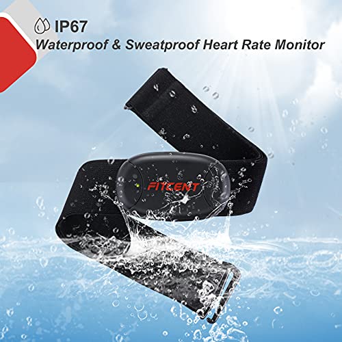 Fitcent Sensor de medición de frecuencia cardíaca, con 5,3 kHz/Bluetooth y Ant+, pulsómetro con banda tórica, monitor de calorías y memoria para ciclismo, correr, fitness