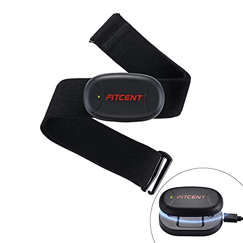 Fitcent Sensor de medición de frecuencia cardíaca, con 5,3 kHz/Bluetooth y Ant+, pulsómetro con banda tórica, monitor de calorías y memoria para ciclismo, correr, fitness