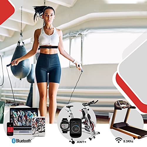 Fitcent Sensor de medición de frecuencia cardíaca, con 5,3 kHz/Bluetooth y Ant+, pulsómetro con banda tórica, monitor de calorías y memoria para ciclismo, correr, fitness
