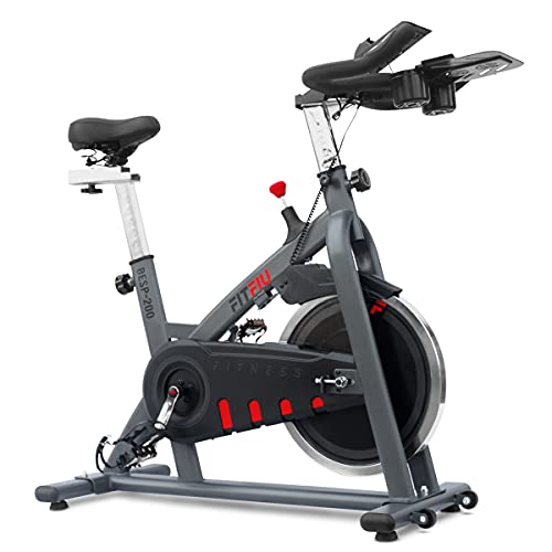 FITFIU BESP-200 - Bicicleta Indoor con disco inercia 18kg, sillín acolchado, resistencia regulable, soporte para botellas y tablet, Bici cardio Entrenamiento Fitness, Pulsómetro y pantalla LCD