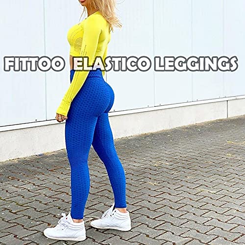 FITTOO Leggings Push Up Mujer Mallas Pantalones Deportivos Alta Cintura Elásticos Yoga Fitness Azul S