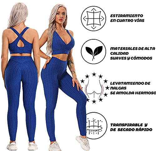 FITTOO Leggings Push Up Mujer Mallas Pantalones Deportivos Alta Cintura Elásticos Yoga Fitness Azul S