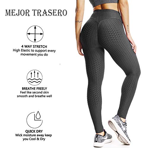 FITTOO Leggings Push Up Mujer Mallas Pantalones Deportivos Alta Cintura Elásticos Yoga Fitness Negro M